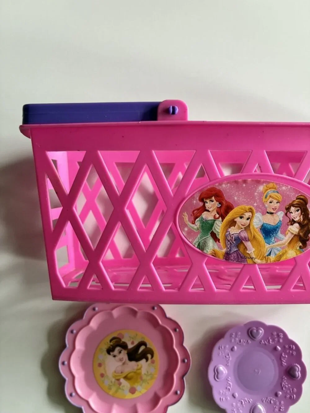 Disney Princess Pretend Play Shopping Basket & Plates Set Kids Toy Kitchen